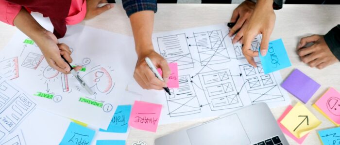 desk with sticky notes